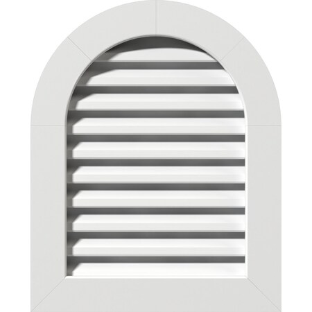 Ekena Millwork Round Top Gable Vent Functional, PVC Gable Vent w/ 1" x 4" Flat Trim Frame, 26"W x 30"H GVPRT26X3001FUN